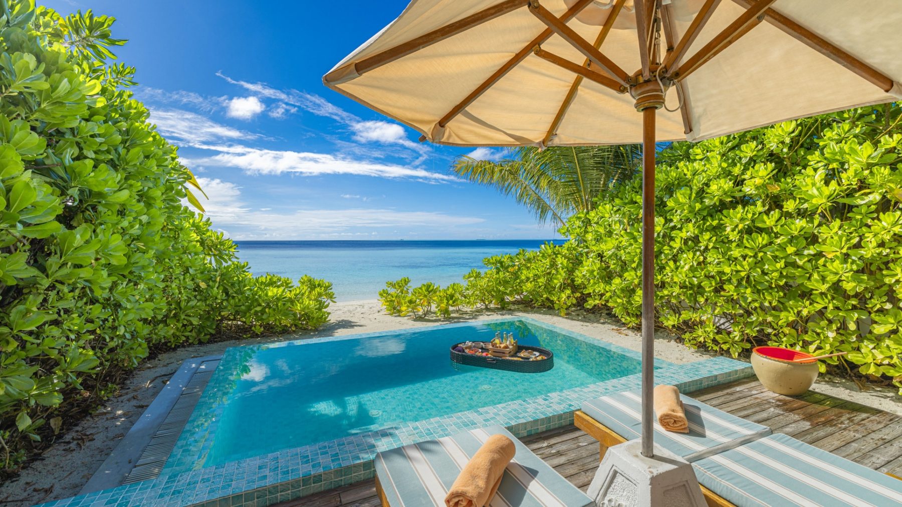 Private infinity pool overlooking a lush tropical landscape at an independent resort